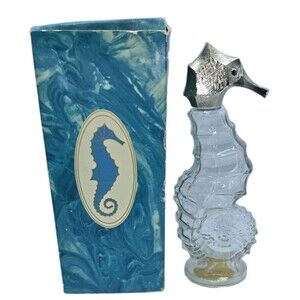 Vintage Avon Sea Horse Skin So Soft Bath Oil Glass Decanter Bottle with Box 6 oz